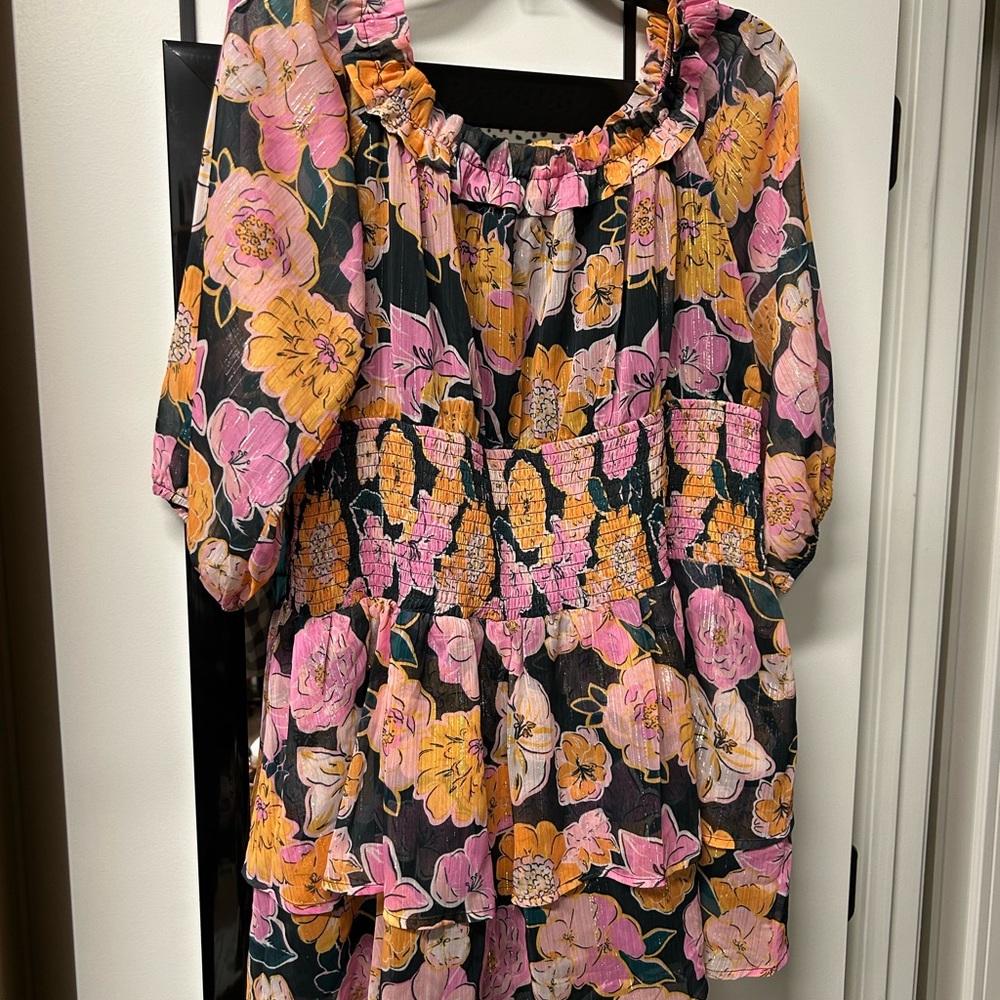 Pink Lily Brand New Floral Ruffle Off-the-shoulder Romper